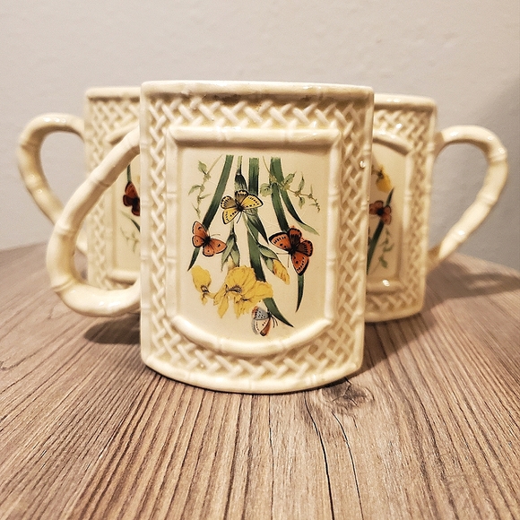 Vintage Butterfly Garden Trellis Coffee Mugs by Enesco 1978 SET OF 3 - Picture 3 of 6